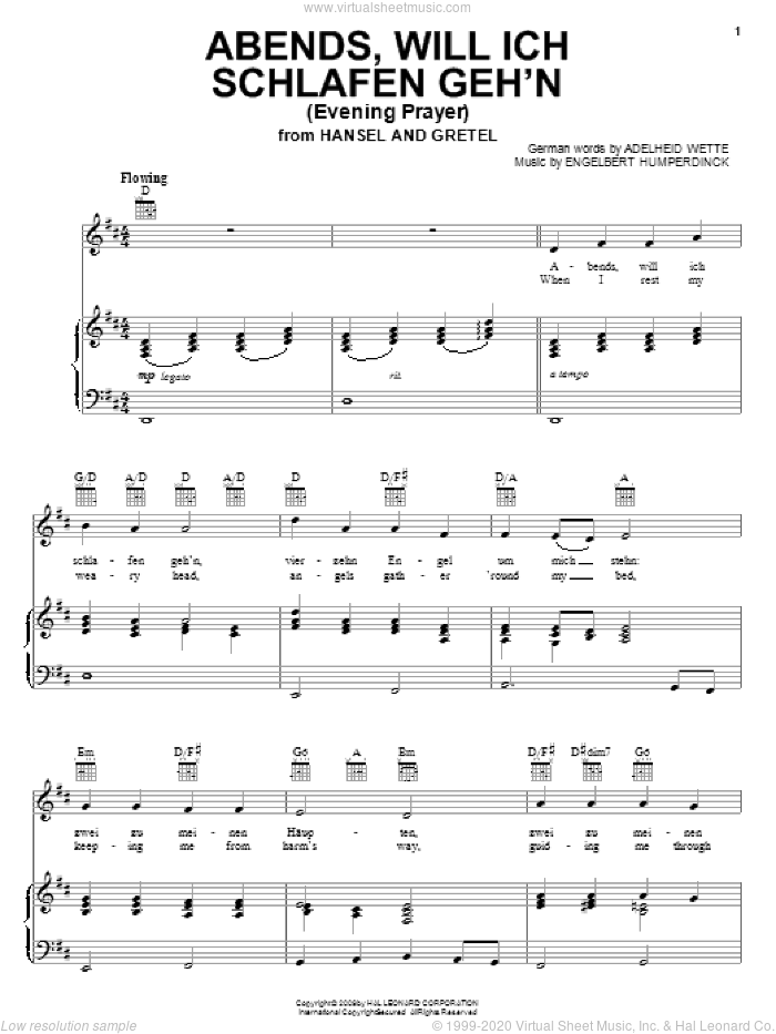 Evening Prayer sheet music for voice, piano or guitar by Engelbert Humperdinck, intermediate skill level