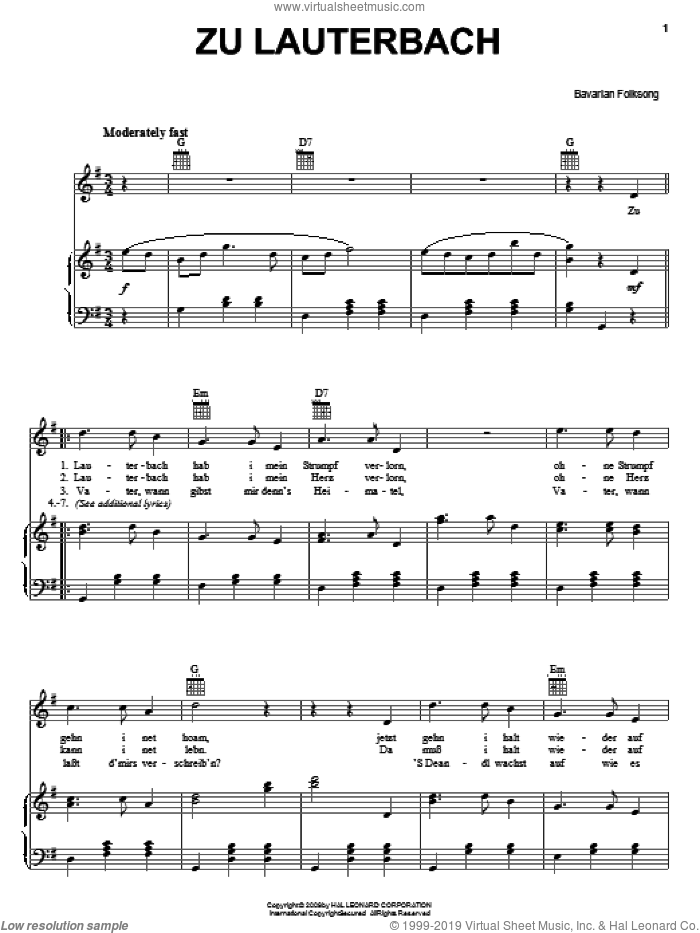 Zu Lauterbach (At Lauterbach) sheet music for voice, piano or guitar, intermediate skill level
