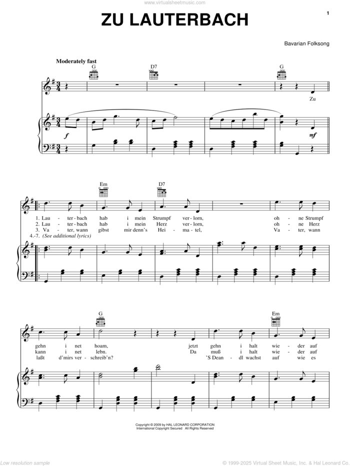 Zu Lauterbach (At Lauterbach) sheet music for voice, piano or guitar, intermediate skill level