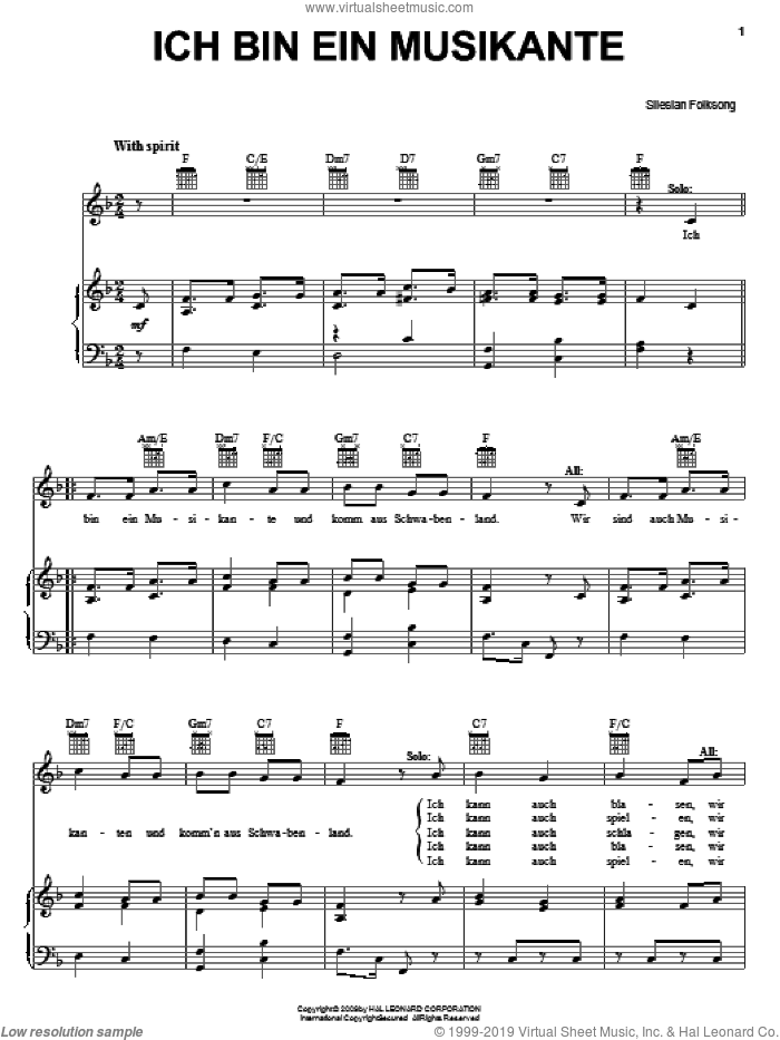 Ich Bin Ein Musikante sheet music for voice, piano or guitar by Otto Reuter and W. Aletter, intermediate skill level
