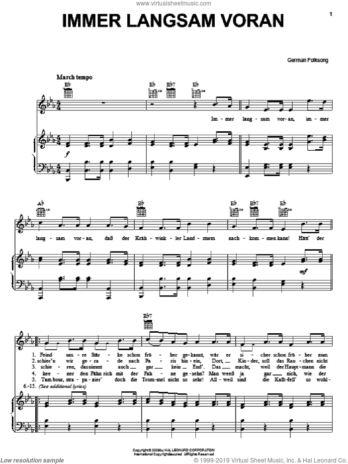 Immer Langsam Voran sheet music for voice, piano or guitar, intermediate skill level