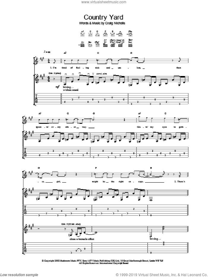 Country Yard sheet music for guitar (tablature) by The Vines, intermediate skill level