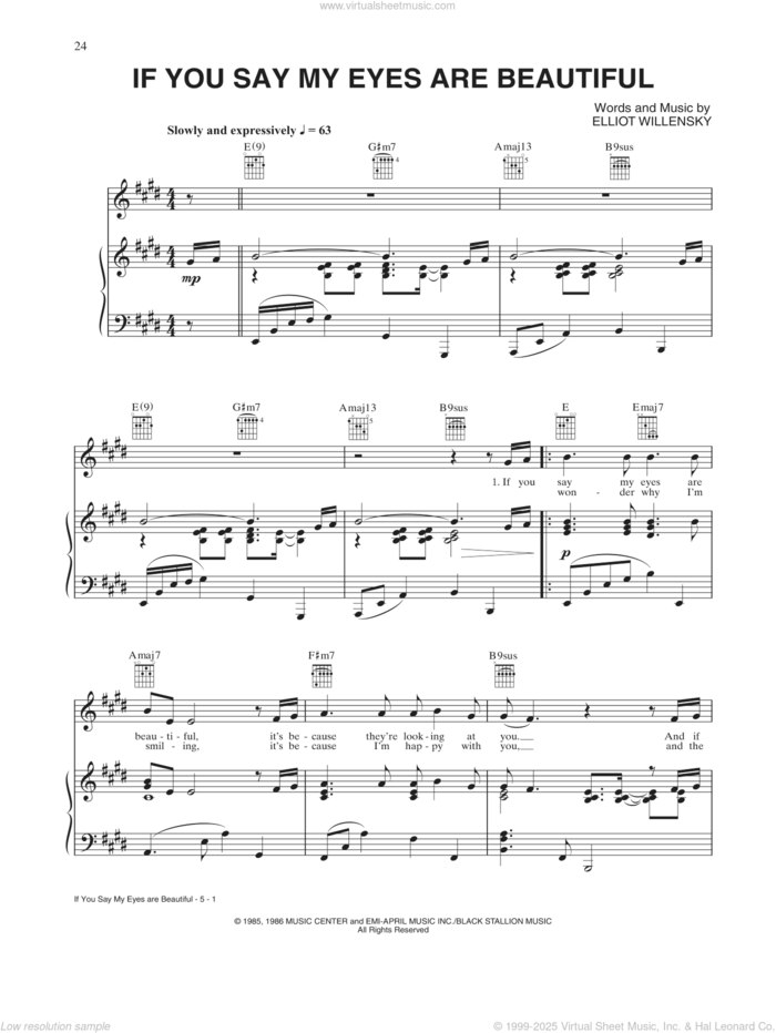 If You Say My Eyes Are Beautiful sheet music for voice, piano or guitar by Whitney Houston and Jermaine Jackson and Elliot Willensky, intermediate skill level