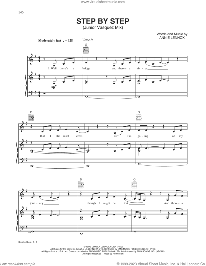 Step By Step sheet music for voice, piano or guitar by Whitney Houston and Annie Lennox, intermediate skill level