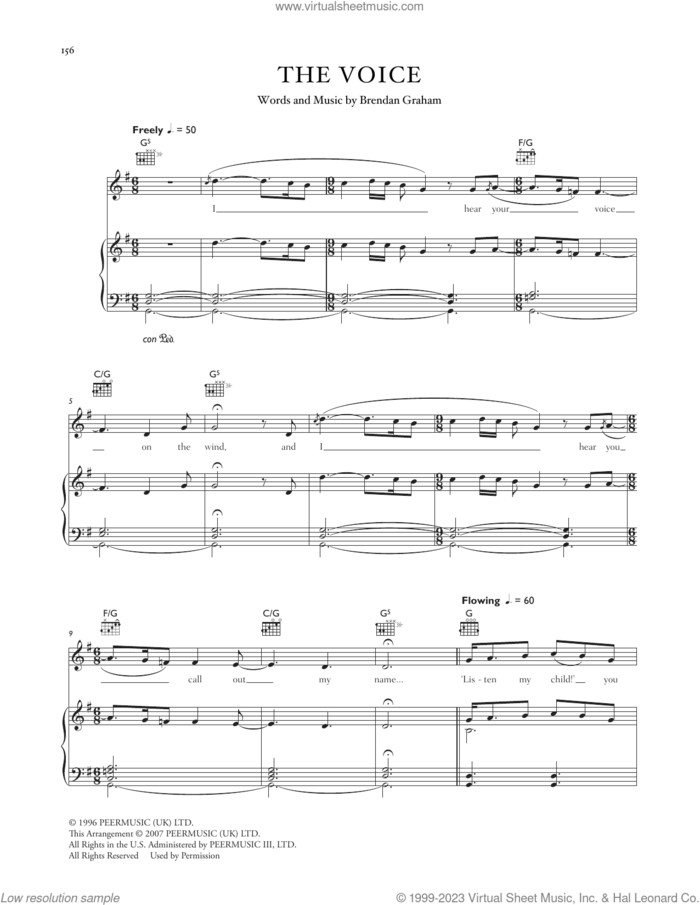 The Voice sheet music for voice, piano or guitar by Celtic Woman and Brendan Graham, intermediate skill level