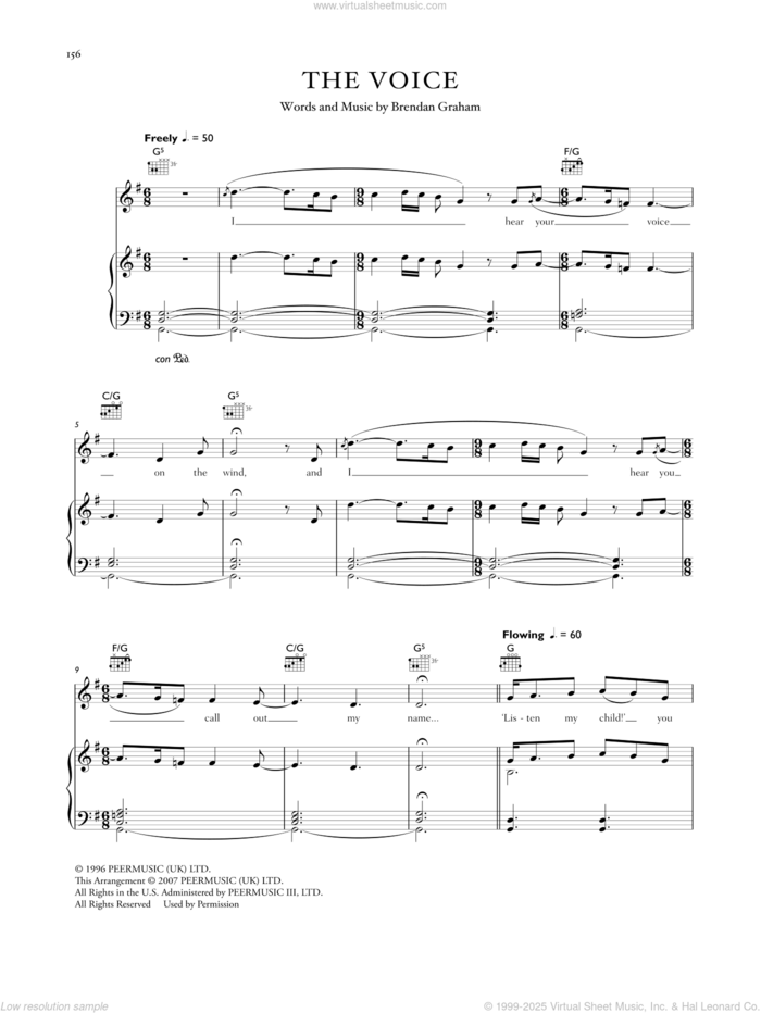 The Voice sheet music for voice, piano or guitar by Celtic Woman and Brendan Graham, intermediate skill level