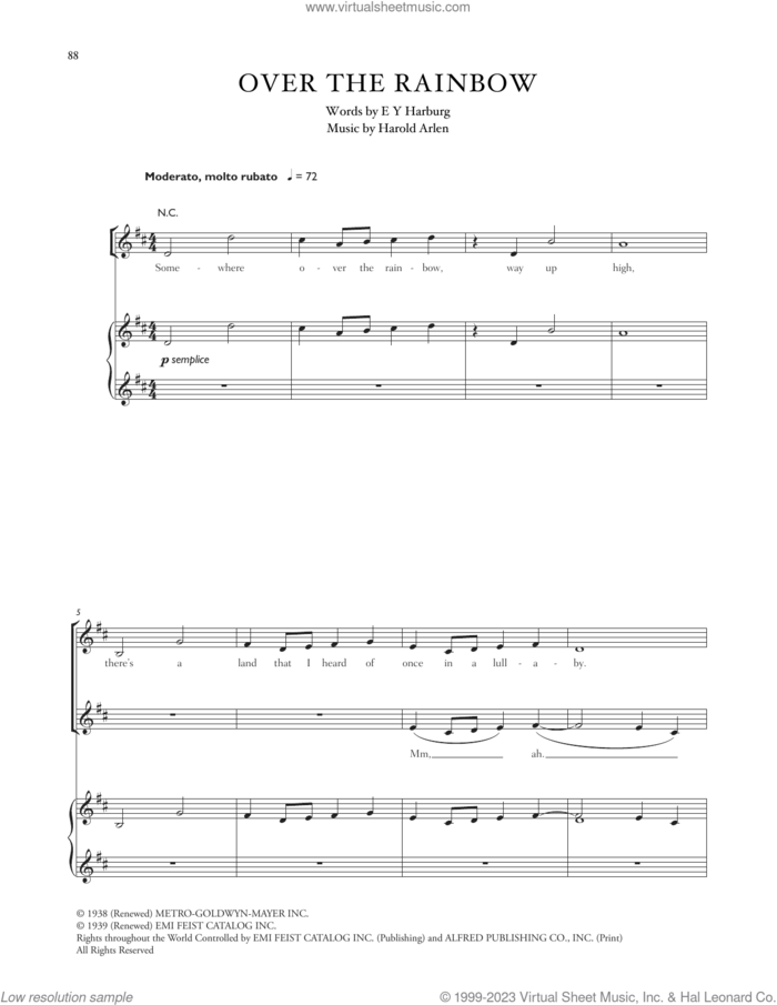 Over The Rainbow (from The Wizard Of Oz) sheet music for voice, piano or guitar by Celtic Woman, Judy Garland, E.Y. Harburg and Harold Arlen, intermediate skill level