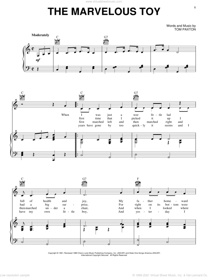 The Marvelous Toy sheet music for voice, piano or guitar by Tom Paxton, intermediate skill level