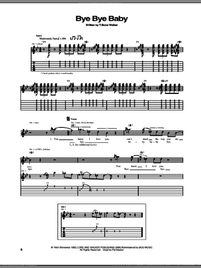 Bye Bye Baby sheet music for guitar (tablature) by Aaron 'T-Bone' Walker, intermediate skill level