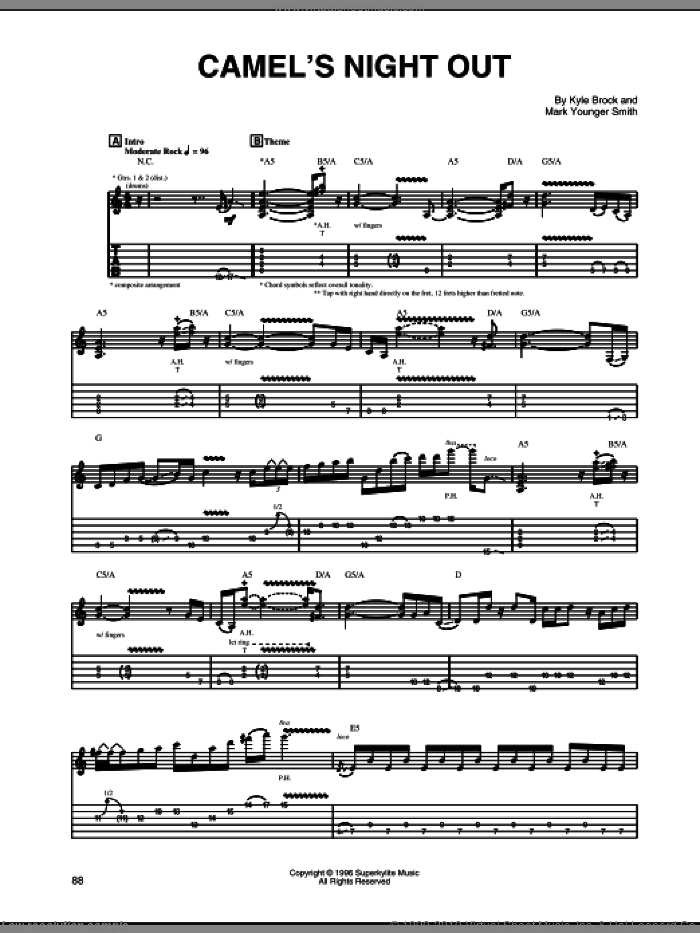 Camel's Night Out sheet music for guitar (tablature) by Eric Johnson, Kyle Brock and Mark Younger Smith, intermediate skill level
