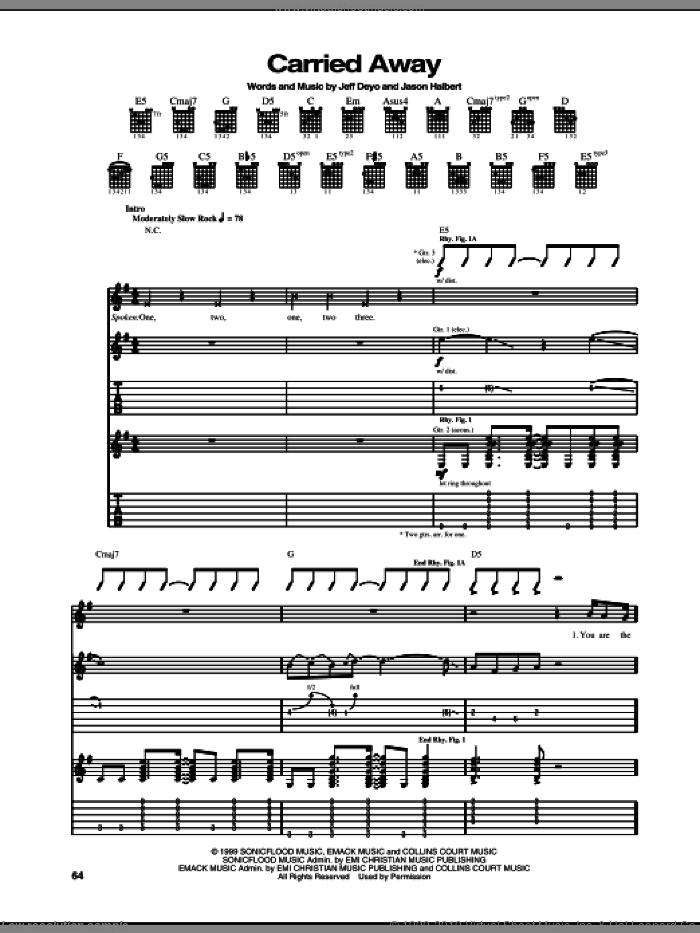 Carried Away sheet music for guitar (tablature) by Sonicflood, Jason Halbert and Jeff Deyo, intermediate skill level