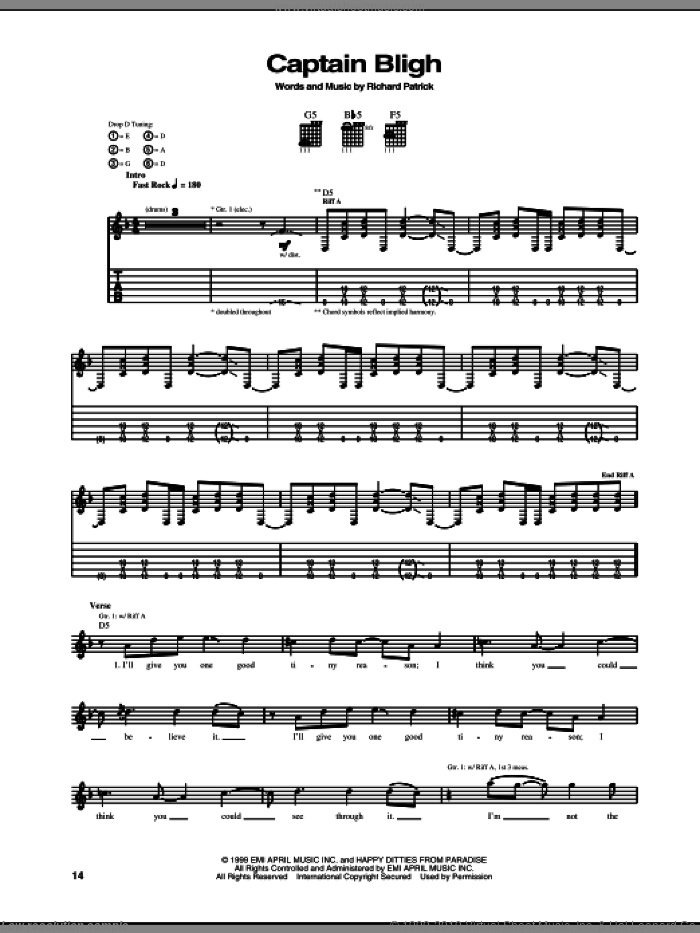 Captain Bligh sheet music for guitar (tablature) by Filter and Richard Patrick, intermediate skill level