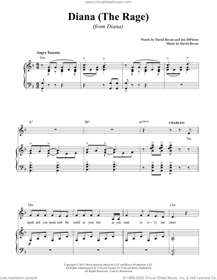 Diana (The Rage) (from Diana) sheet music for voice and piano by David Bryan, David Bryan & Joe DiPietro and Joe DiPietro, intermediate skill level