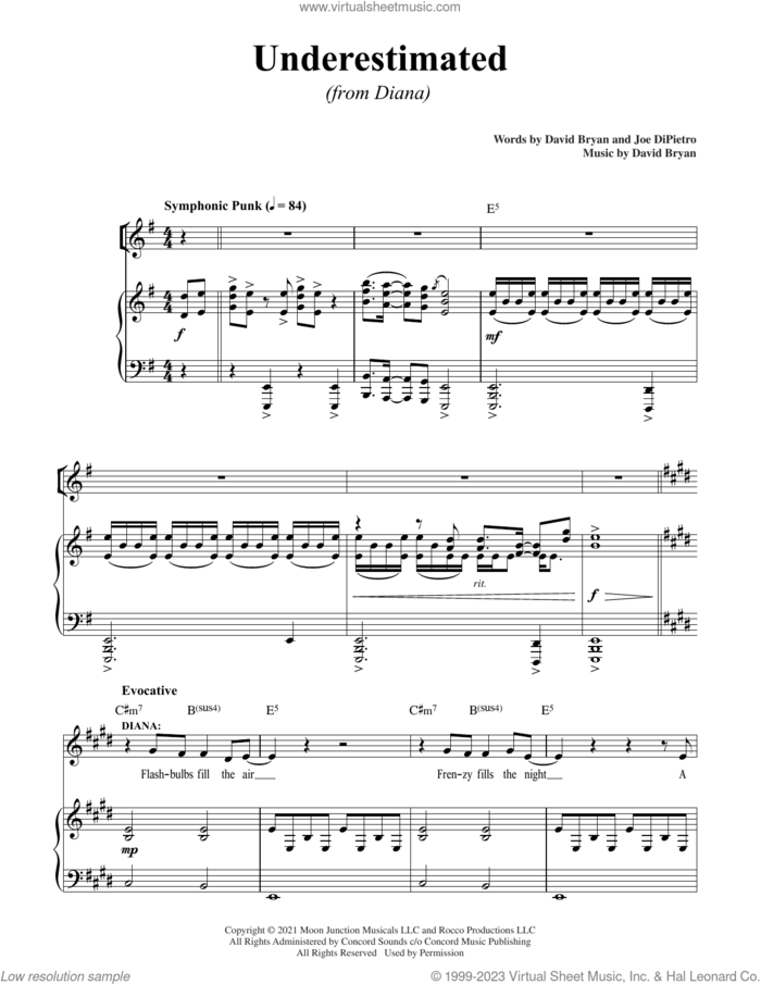 Underestimated (from Diana) sheet music for voice and piano by David Bryan, David Bryan & Joe DiPietro and Joe DiPietro, intermediate skill level