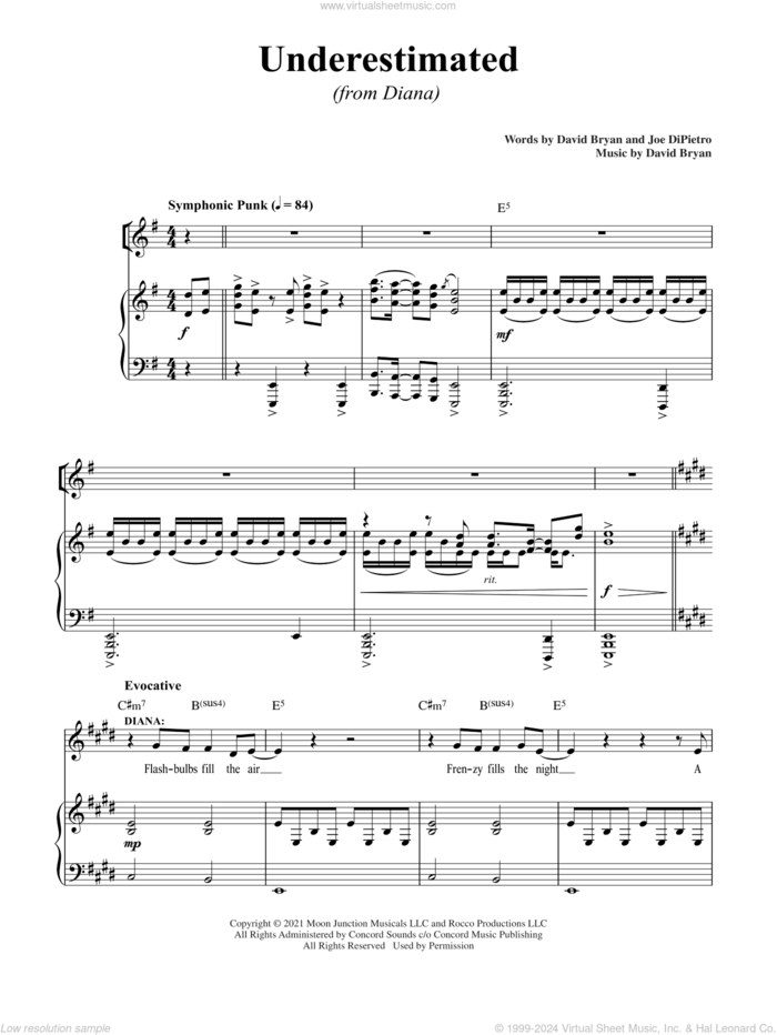 Underestimated (from Diana) sheet music for voice and piano by David Bryan, David Bryan & Joe DiPietro and Joe DiPietro, intermediate skill level