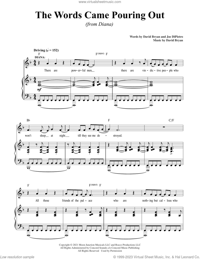 The Words Came Pouring Out (from Diana) sheet music for voice and piano by David Bryan, David Bryan & Joe DiPietro and Joe DiPietro, intermediate skill level