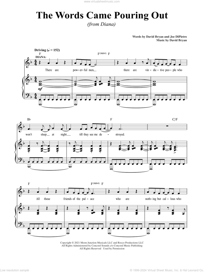 The Words Came Pouring Out (from Diana) sheet music for voice and piano by David Bryan, David Bryan & Joe DiPietro and Joe DiPietro, intermediate skill level