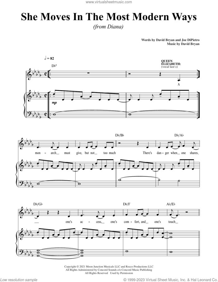 She Moves In The Most Modern Ways (from Diana) sheet music for voice and piano by David Bryan, David Bryan & Joe DiPietro and Joe DiPietro, intermediate skill level