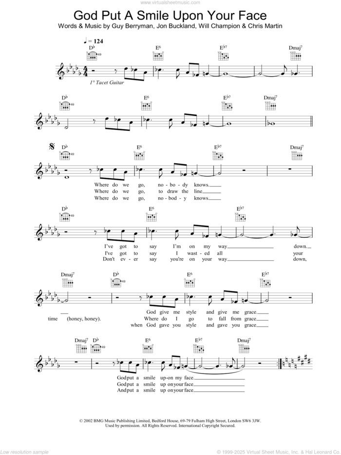 God Put A Smile Upon Your Face sheet music for voice and other instruments (fake book) by Coldplay, intermediate skill level