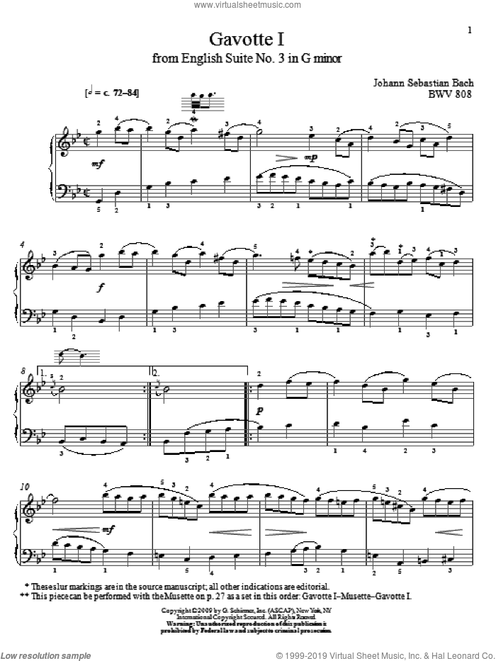 Gavotte I, BWV 808 sheet music for piano solo by Johann Sebastian Bach and Christos Tsitsaros, classical score, intermediate skill level