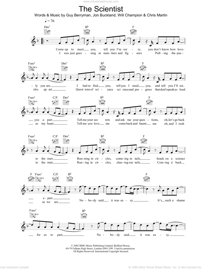 The Scientist sheet music for voice and other instruments (fake book) by Coldplay, intermediate skill level
