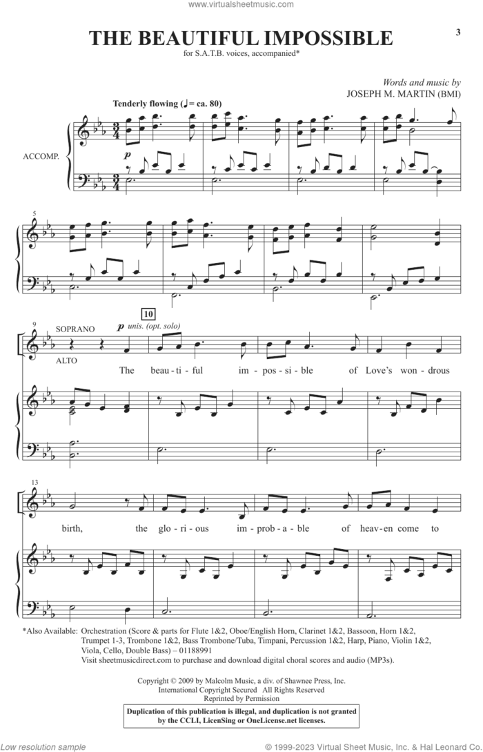 The Beautiful Impossible sheet music for choir (SATB: soprano, alto, tenor, bass) by Joseph M. Martin, intermediate skill level