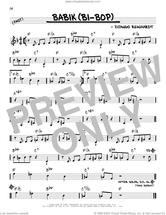 Babik (Bi-Bop) sheet music for voice and other instruments (real book) by Django Reinhardt, intermediate skill level