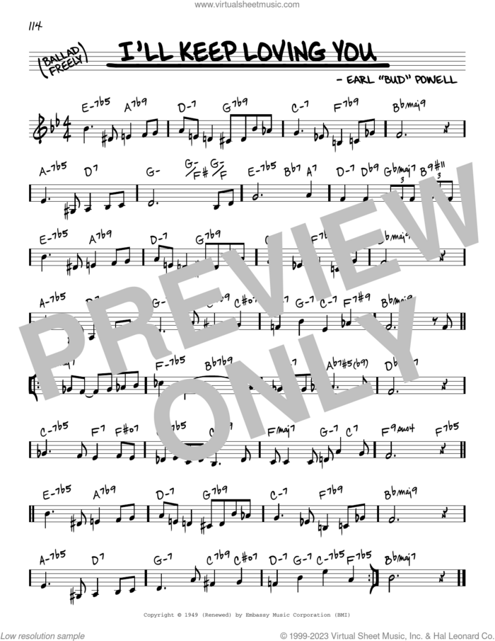 I'll Keep Loving You sheet music for voice and other instruments (real book) by Bud Powell, intermediate skill level