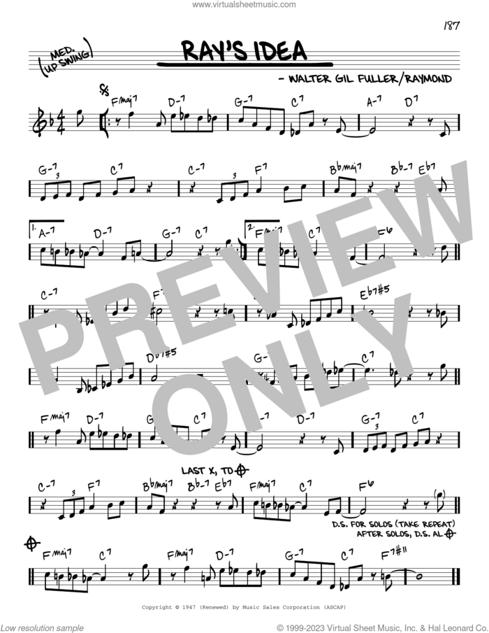 Ray's Idea sheet music for voice and other instruments (real book) by Dizzy Gillespie, Raymond Brown and Walter Gil Fuller, intermediate skill level