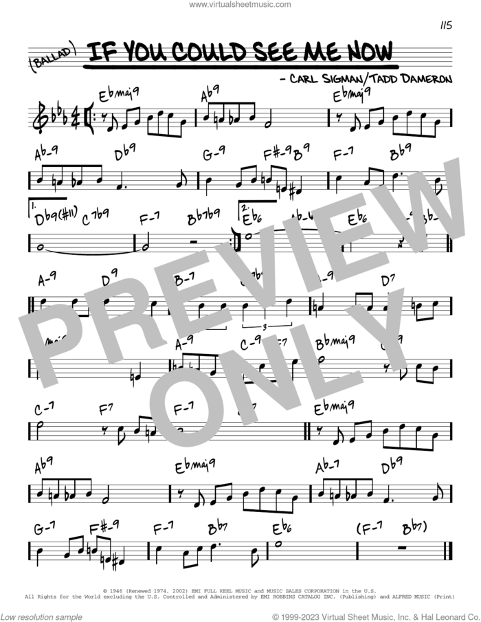 If You Could See Me Now sheet music for voice and other instruments (real book) by Sarah Vaughan, Carl Sigman and Tadd Dameron, intermediate skill level
