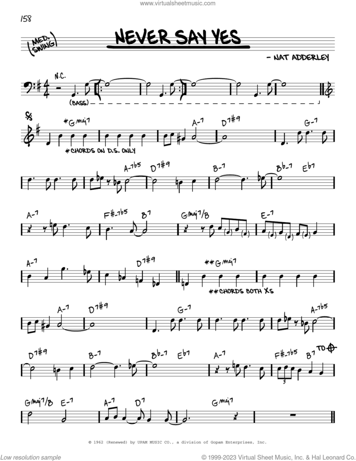 Never Say Yes sheet music for voice and other instruments (real book) by Nancy Wilson & Cannonball Adderley, Cannonball Adderley, Nancy Wilson and Nat Adderley, intermediate skill level