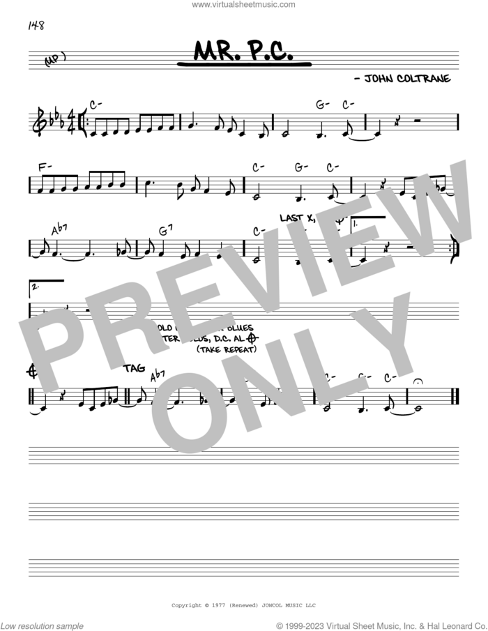 Mr. P.C. sheet music for voice and other instruments (real book) by John Coltrane, intermediate skill level