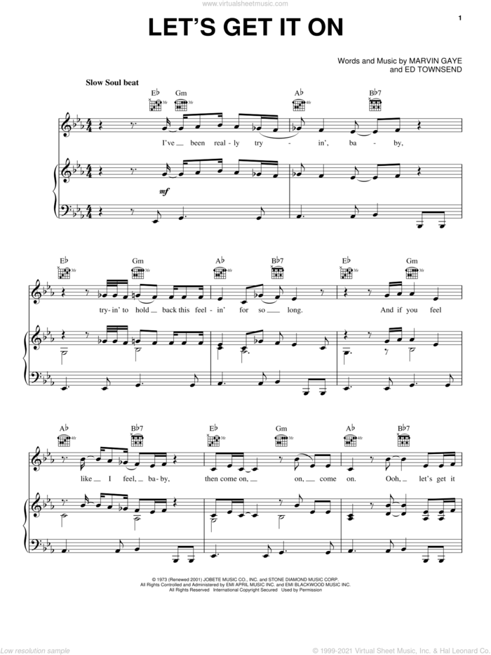 Let's Get It On sheet music for voice, piano or guitar by Marvin Gaye and Ed Townsend, intermediate skill level