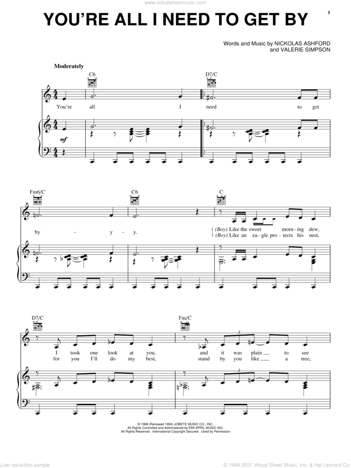 You're All I Need To Get By sheet music for voice, piano or guitar by Marvin Gaye, Ashford & Simpson, Michael McDonald, Nickolas Ashford and Valerie Simpson, intermediate skill level