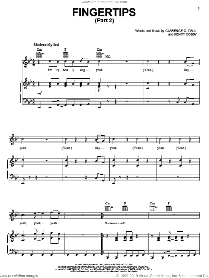 Fingertips (Part 2) sheet music for voice, piano or guitar by Stevie Wonder, Clarence O. Paul and Henry Cosby, intermediate skill level