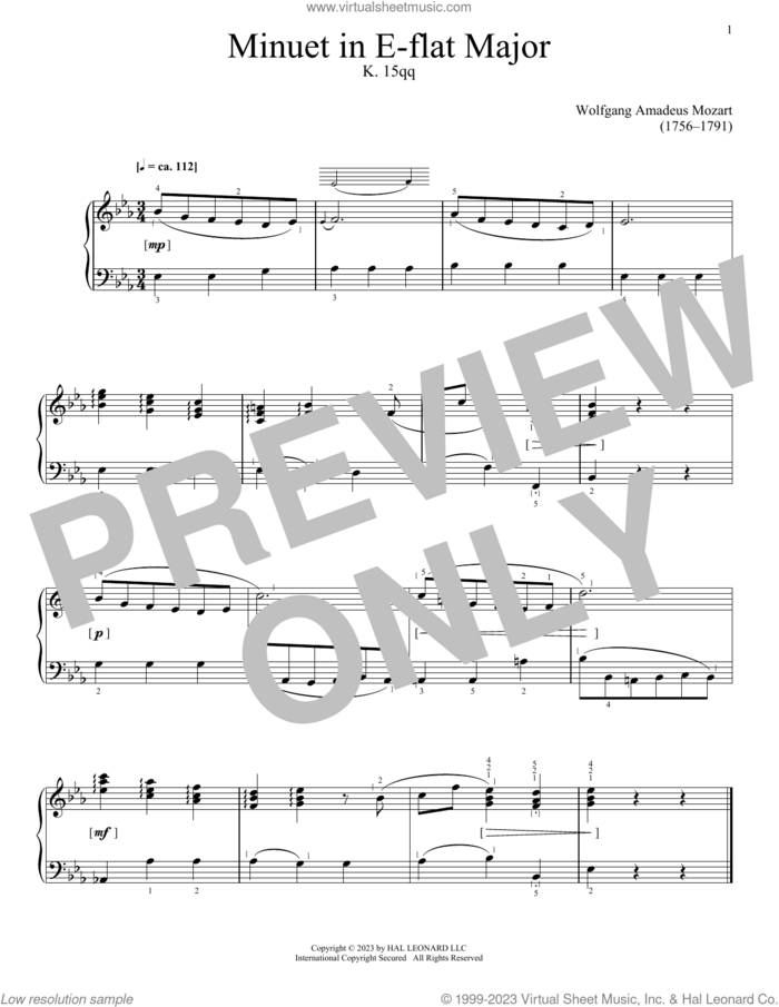 Air, K. 15qq sheet music for piano solo by Woflgang Amadeus Mozart, classical score, intermediate skill level
