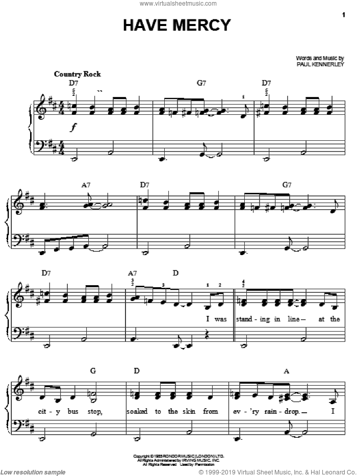 Have Mercy sheet music for piano solo by Paul Kennerley, easy skill level