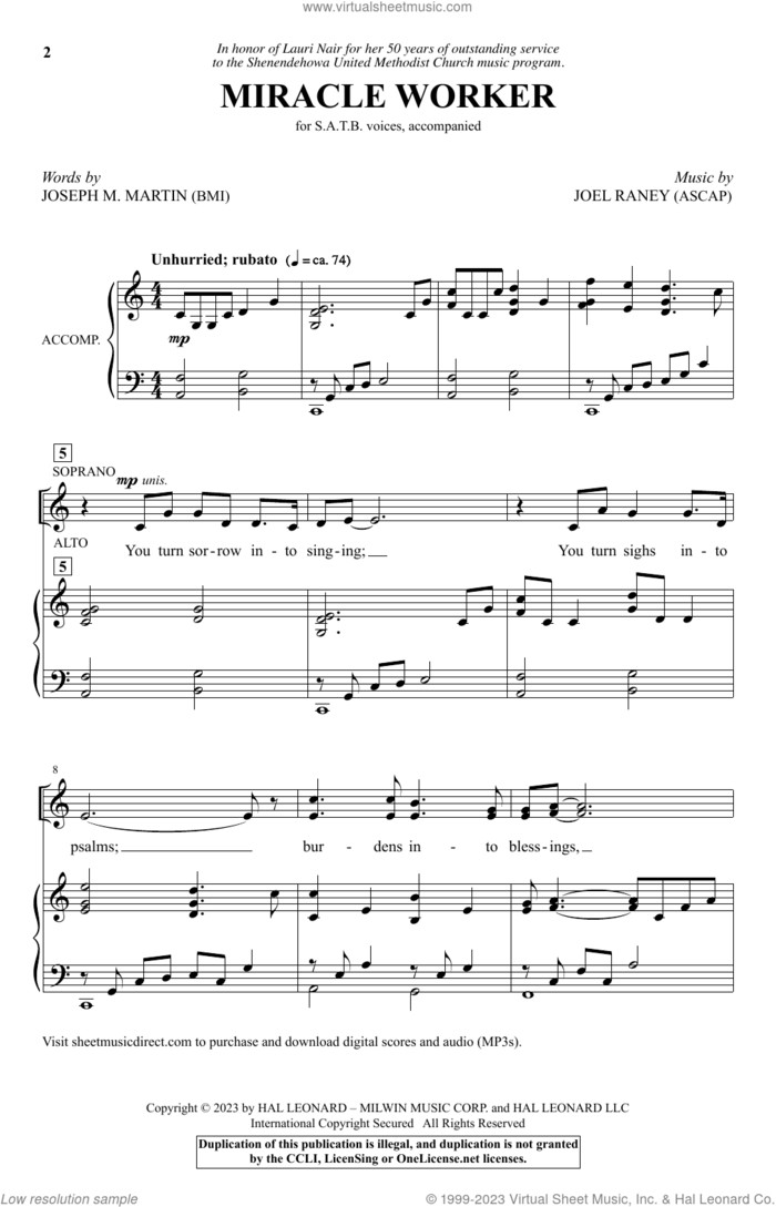 Miracle Worker sheet music for choir (SATB: soprano, alto, tenor, bass) by Joel Raney and Joseph M. Martin and Joel Raney and Joseph M. Martin, intermediate skill level