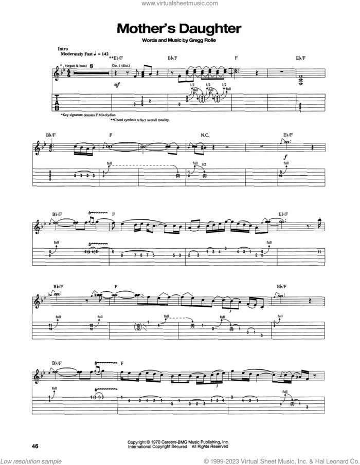 Mother's Daughter sheet music for guitar (tablature) by Carlos Santana and Gregg Rolie, intermediate skill level
