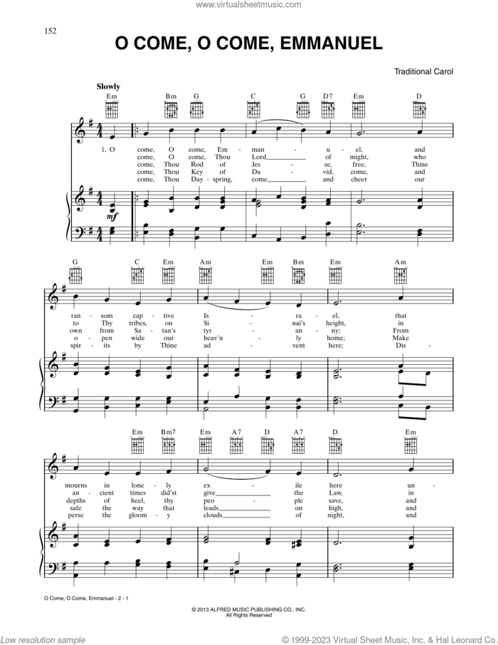 O Come, O Come Immanuel sheet music for voice, piano or guitar by Plainsong, 13th Century, Henry S. Coffin (trans.) and John M. Neale (trans), intermediate skill level