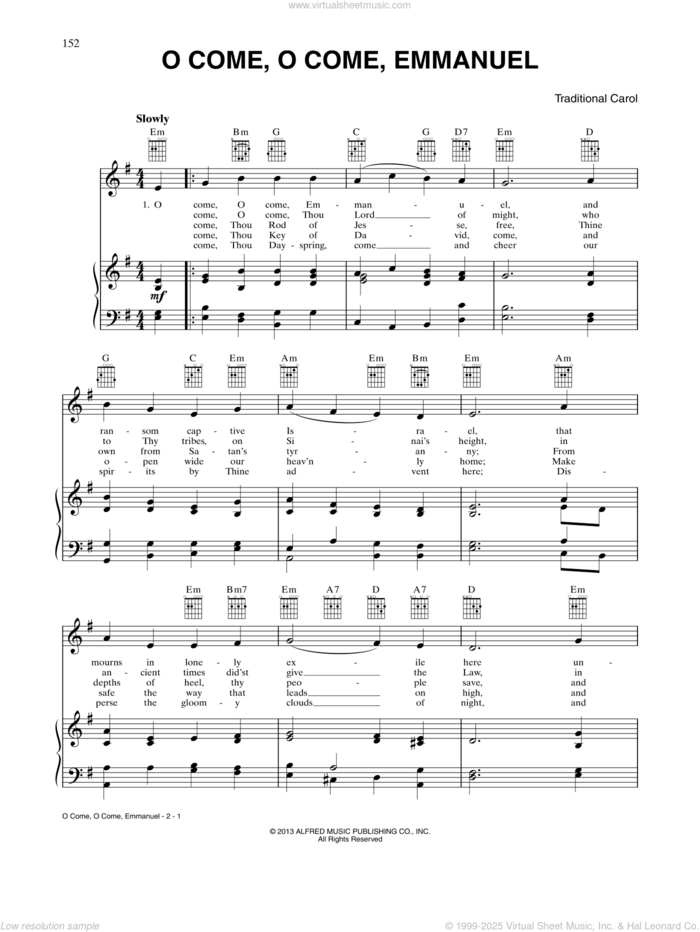 O Come, O Come Immanuel sheet music for voice, piano or guitar by Plainsong, 13th Century, Henry S. Coffin (trans.) and John M. Neale (trans), intermediate skill level