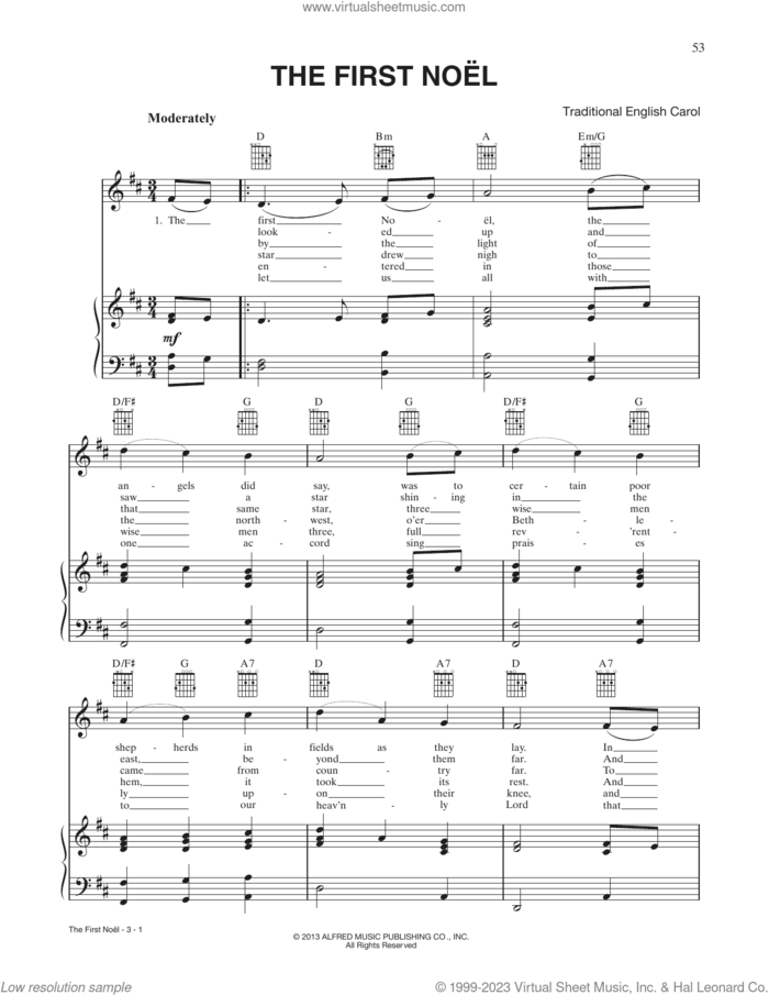 The First Noel sheet music for voice, piano or guitar by W. Sandys' Christmas Carols and Miscellaneous, intermediate skill level