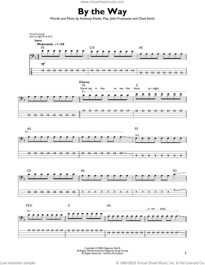 By The Way sheet music for bass solo by Red Hot Chili Peppers, Anthony Kiedis, Chad Smith, Flea and John Frusciante, intermediate skill level