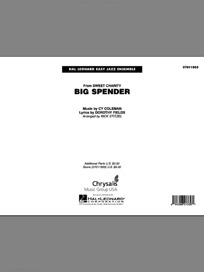 Big Spender (COMPLETE) sheet music for jazz band by Dorothy Fields, Cy Coleman and Rick Stitzel, intermediate skill level