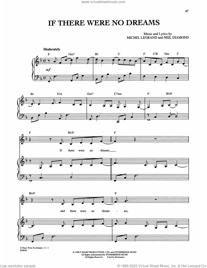 If There Were No Dreams sheet music for voice, piano or guitar by Neil Diamond and Michel LeGrand, intermediate skill level