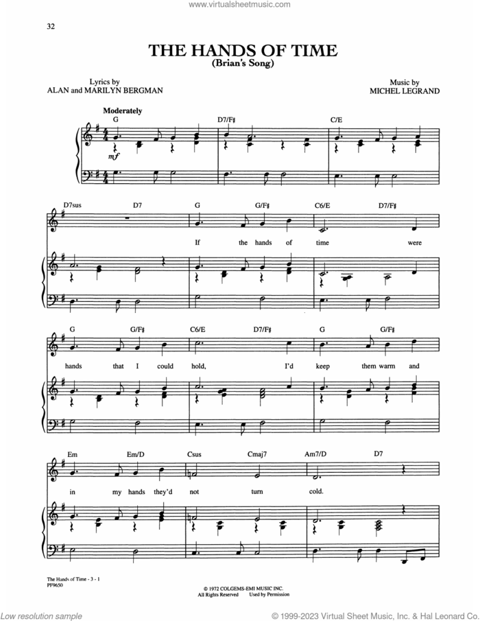 Hands Of Time sheet music for voice, piano or guitar by Alan and Marilyn Bergman and Michel Legrand, Alan Bergman, Marilyn Bergman and Michel LeGrand, intermediate skill level