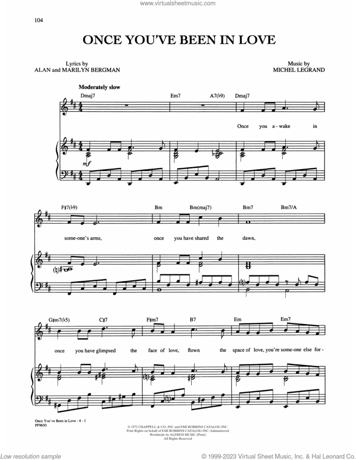Once You've Been In Love sheet music for voice, piano or guitar by Alan and Marilyn Bergman and Michel Legrand, Alan Bergman, Marilyn Bergman and Michel LeGrand, intermediate skill level