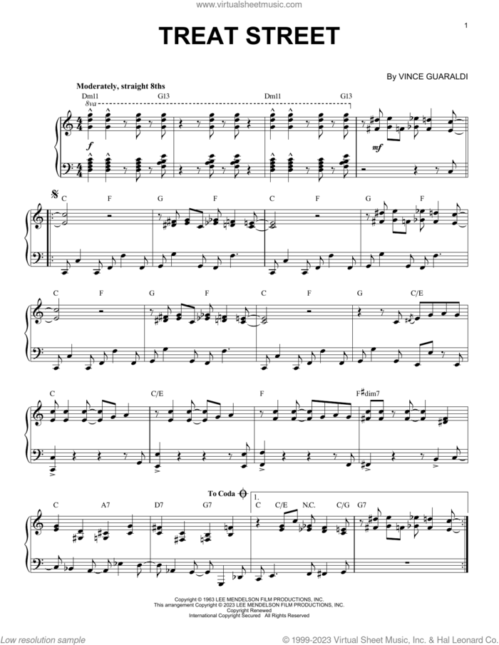 Treat Street [Jazz version] (arr. Brent Edstrom) sheet music for piano solo by Vince Guaraldi and Brent Edstrom, intermediate skill level