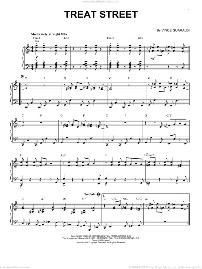 Treat Street [Jazz version] (arr. Brent Edstrom) sheet music for piano solo by Vince Guaraldi and Brent Edstrom, intermediate skill level