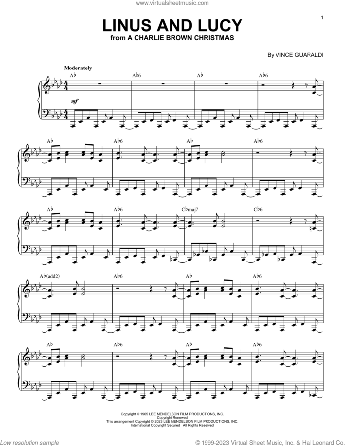 Linus And Lucy [Jazz version] (arr. Brent Edstrom) sheet music for piano solo by Vince Guaraldi and Brent Edstrom, intermediate skill level